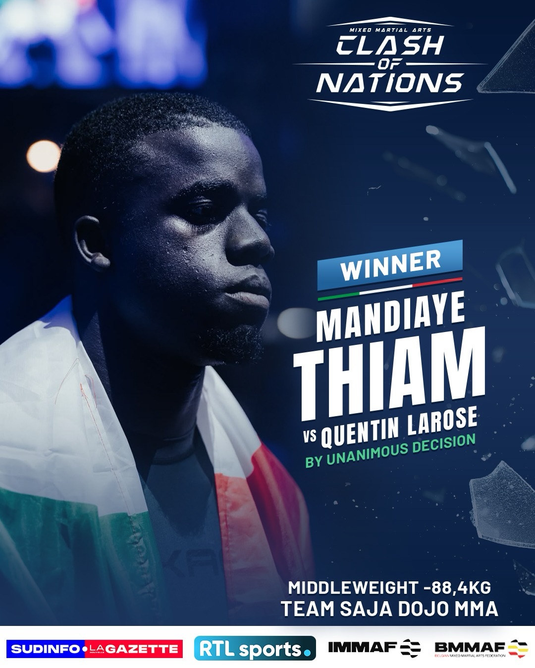 Official poster: Mandiaye Thiam defeats Quentin Larose by Unanimous decision